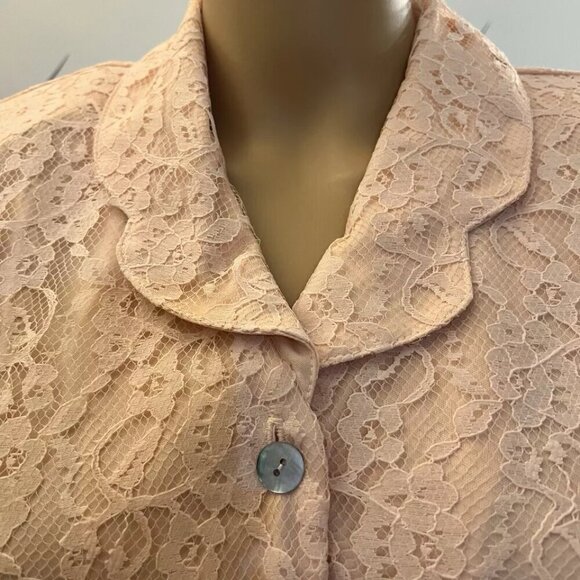 Vintage Willow Ridge. NOS Sz 4P. USA. Lace Lined Pink Short Sleeve Top. B113 - Picture 2 of 5